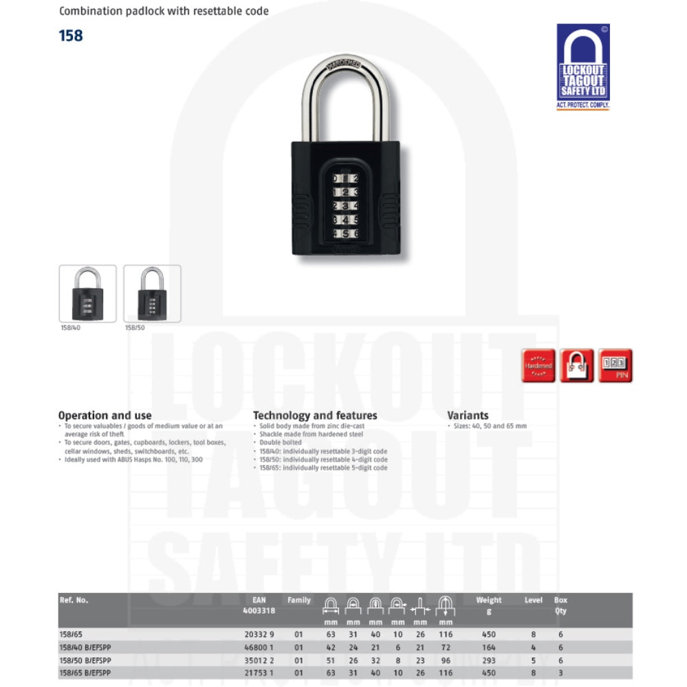 158/65 Abus Combination Lock 158/65 Abus Combination Lock